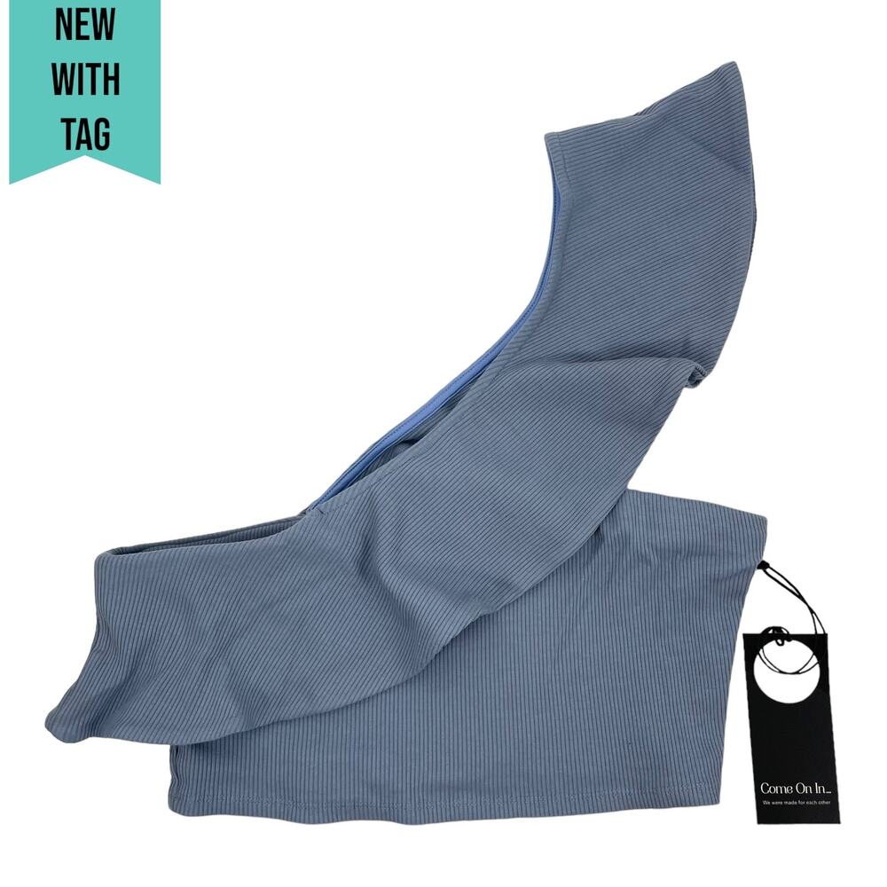 Privacy Please Waverly One Shoulder Crop Top Ruffle Blue Size L - Picture 3 of 8